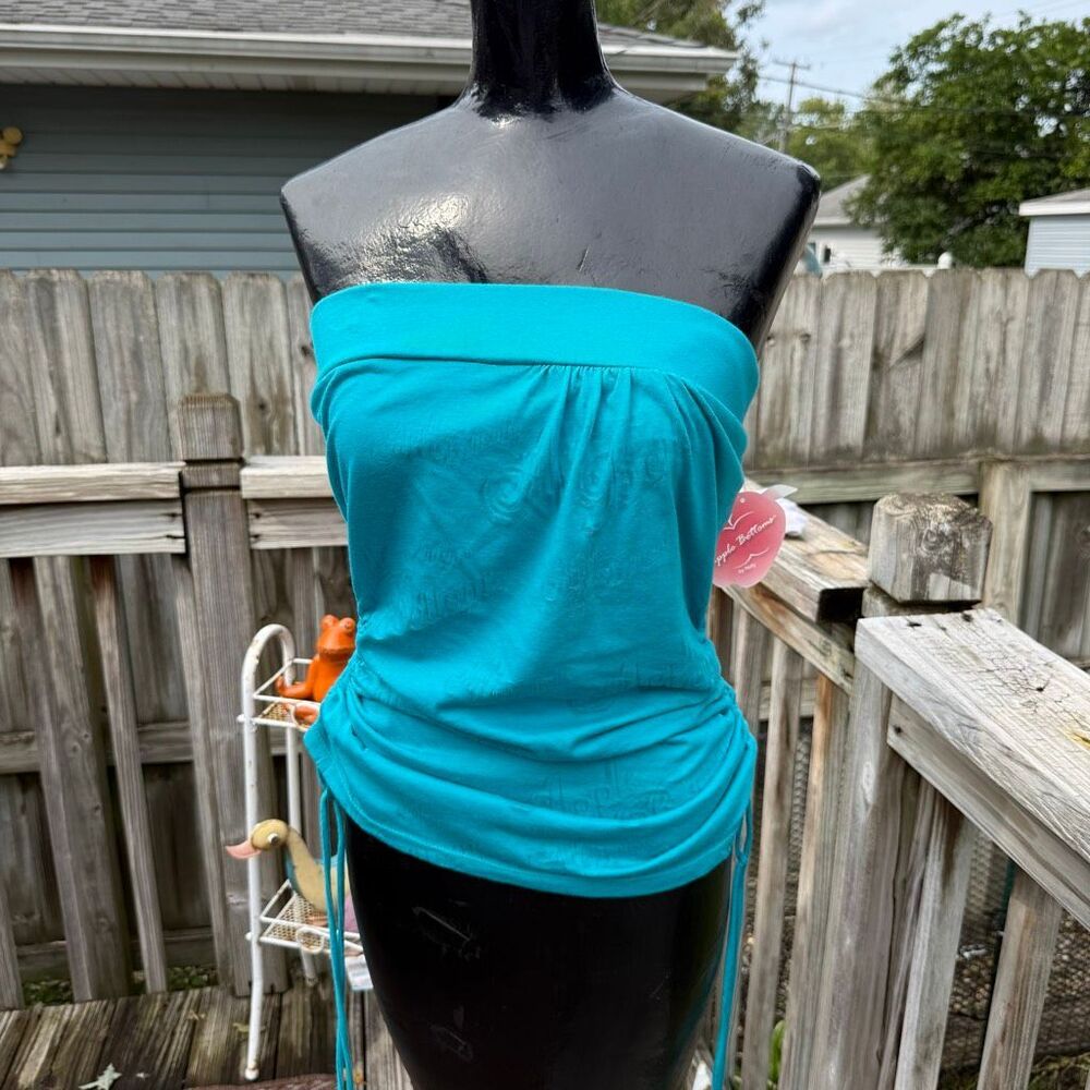 NWT Apple Bottoms By Nelly Y2K Turquoise Ruched Strapless Tube Top Size M